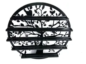 FixtureDisplays® Wall Mounted 5 Tier Nail Polish Rack Holder, Tree Silhouette Round Metal Salon Wall Art Display, Black 16785-NF