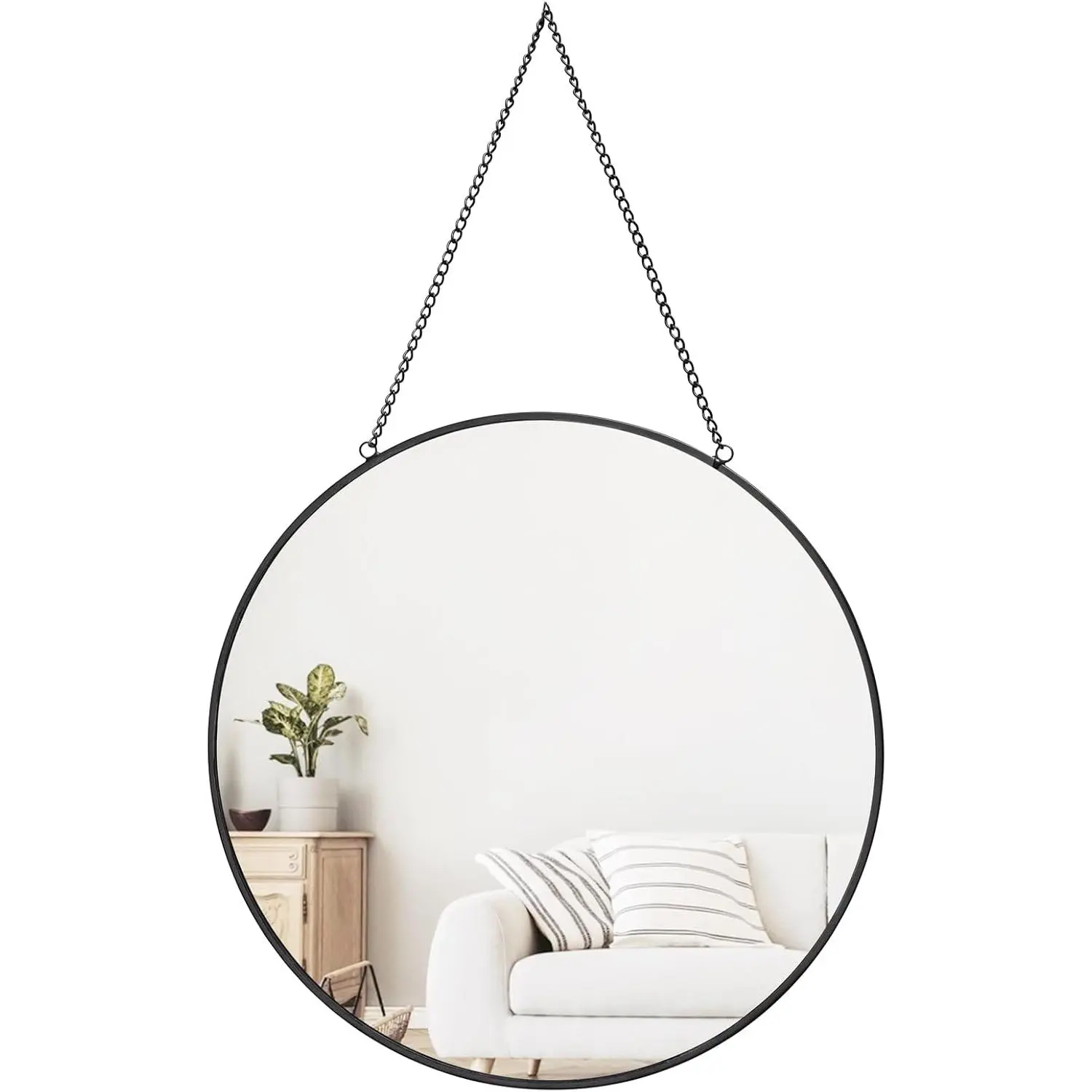 11.8-inch Small Hanging Circle Mirror Wall Decor  Round Mirror with Hanging Chain for Living Room Bathroom Bedroom Dorm College Office, Black