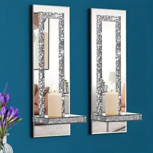 2pcs Wall-Mounted Candle Holders, Silver Color Mirror Finish, Decorative Bathroom Vanity Accessories, Home Decoration Essentials