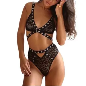 Lace Cut-Out Bralette & High-Waisted Panty Set for Women - Black with Eyelet Detailing