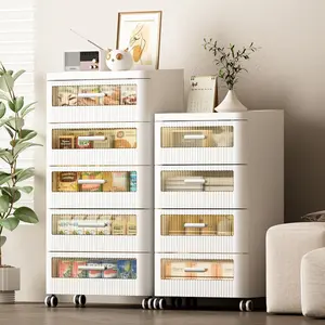 Cute Corner Dresser with Drawers & Wheels, Multi-Tier Rolling Storage Cabinet for Bedroom & Bathroom, Large Capacity Space-Saving Shower Organizer Cupboard Furniture