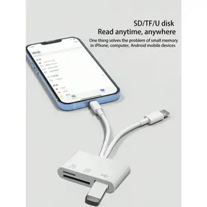 Type-C + Lightning Three-In-One Converter, Supports Mouse Keyboard USB Flash Drive, USB Storage, USB External Memory, Multi-Function OTG Converter, High-Speed Transmission