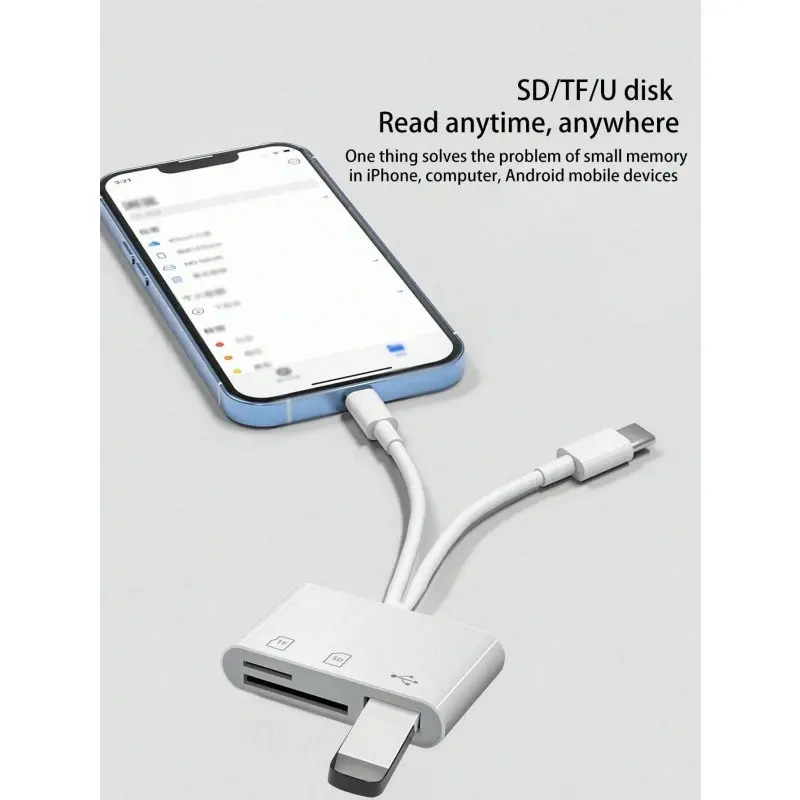 Type-C + Lightning Three-In-One Converter, Supports Mouse Keyboard USB Flash Drive, USB Storage, USB External Memory, Multi-Function OTG Converter, High-Speed Transmission