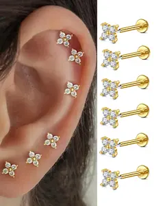 Hypoallergenic Stainless Steel Flower Earrings Set, Seamless Push Design, Sizes 20g-16g, Ideal for Conch, Helix, Nose, Tragus Piercings