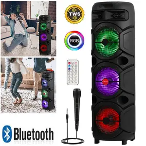 Portable Bluetooth PA Speaker 3 x 8inch Woofer with RGB LED Lights Rechargeable Battery TWS Technology FM Radio Remote Control Karaoke Machine Heavy Bass Stereo