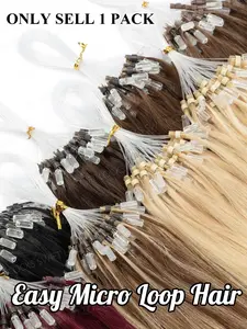Real Hair Micro Loop Ring Human Hair Extensions 12-20 Inches, 50 Pieces Per Pack, Lightweight Individual Extensions, 30G Lightweight Micro Ring Extensions, 100% Human Hair Professional Salon Quality Microloop Human Hair