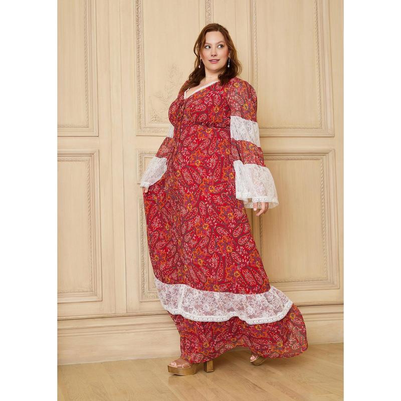 GUNNE SAX by ModCloth Josephina Bell Sleeve Maxi Dress - Limited Edition - Red Paisley Print (XS-4X)
