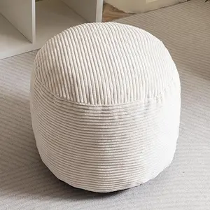 Round Stuffed Pouf Ottoman, Corduroy Poufs with Foam Chunk Filling, Furry and Fluffy Pouf Foot Stool Storage Ottoman, 20 X 15 Floor Poufs Foot Rest for Living Room, Beige