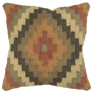 HomeRoots 403147 Brown & Beige Kilim Down Filled Throw Pillow, Multi & Earth Tones