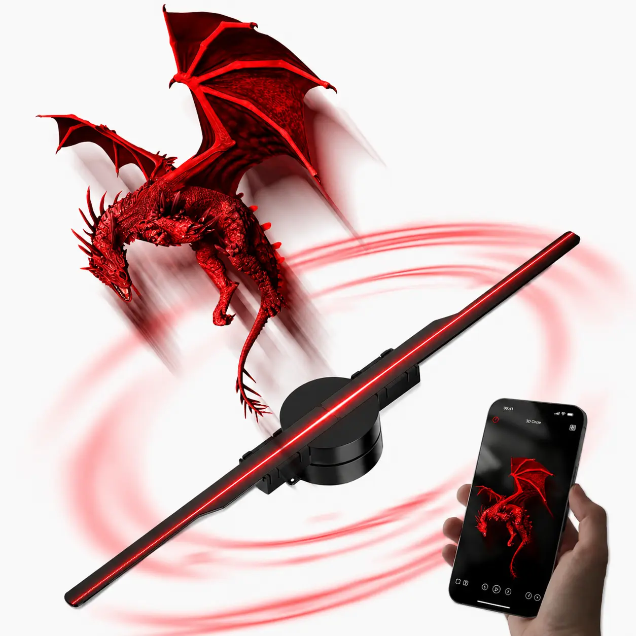 3D Hologram Fan, Holographic Display, LED Lights, 42cm, User-Friendly Mobile App Control, Easy Wall Mount, Decorations, Gifts