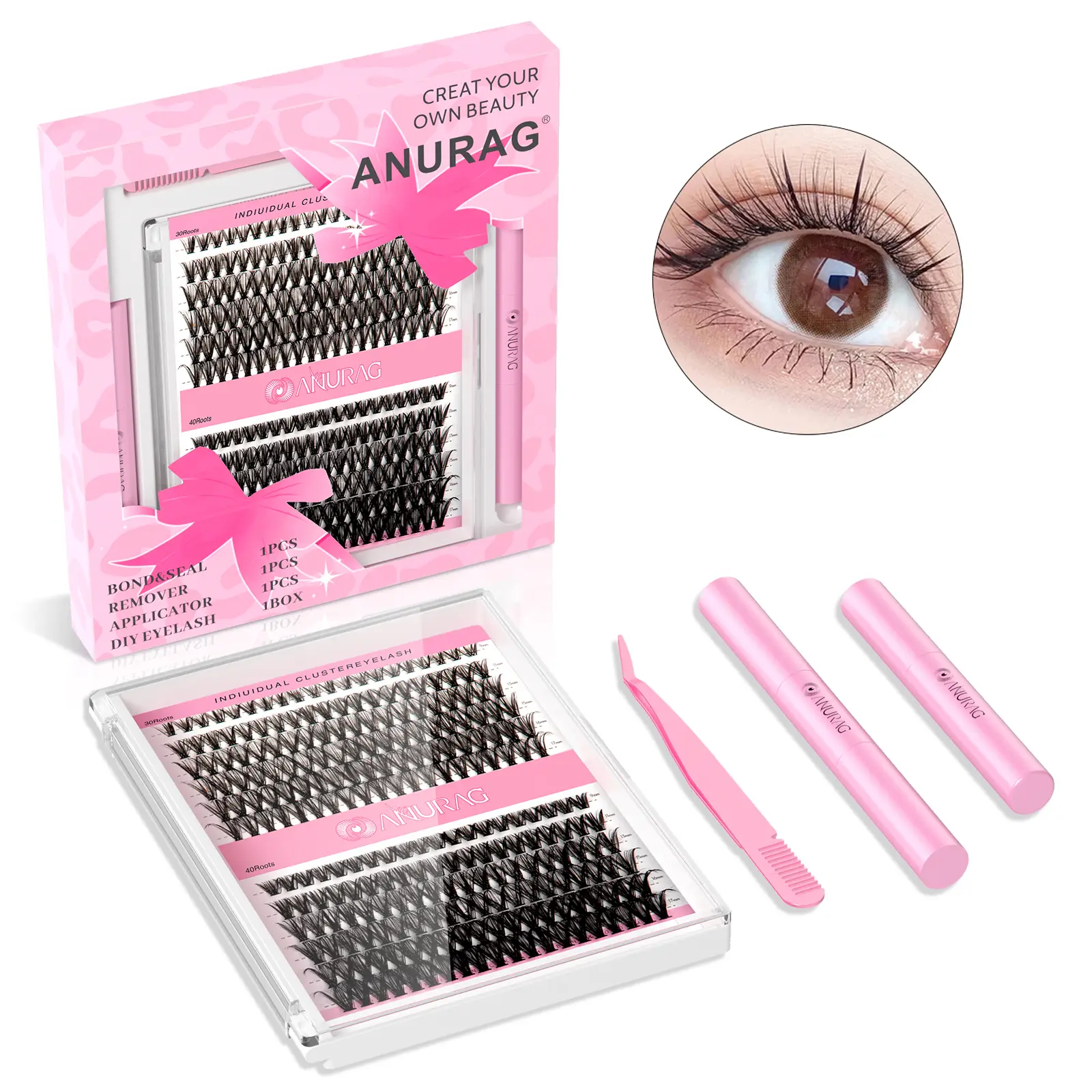 Eyelash Bundle 9-17mm Eyelash Bundle Extensions 30+40D Thick Volume Individual Eyelash D Curl Eyelash Bundle 240pcs DIY Eyelash Extensions,Applicator