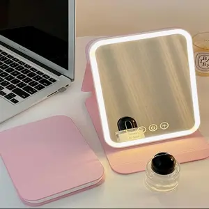 Led Cosmetic Mirror, Portable Vertical Folding Vanity Mirror, 3 Color Illumination Dimmable Touch Screen Desktop Cosmetic Mirror, Lighted Makeup Mirror, Travel Makeup Decor Mirror, Compact Mirror, Lightweight Rechargeable Lighted Mirror, Modern Mirror