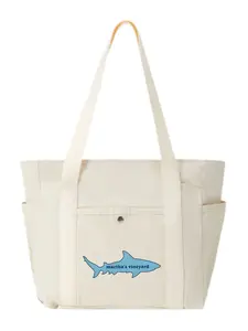 Martha’s Vineyard Shark Silhouette Graphic Multi-Pocket Canvas Crossbody Bag Minimalist Work Bag