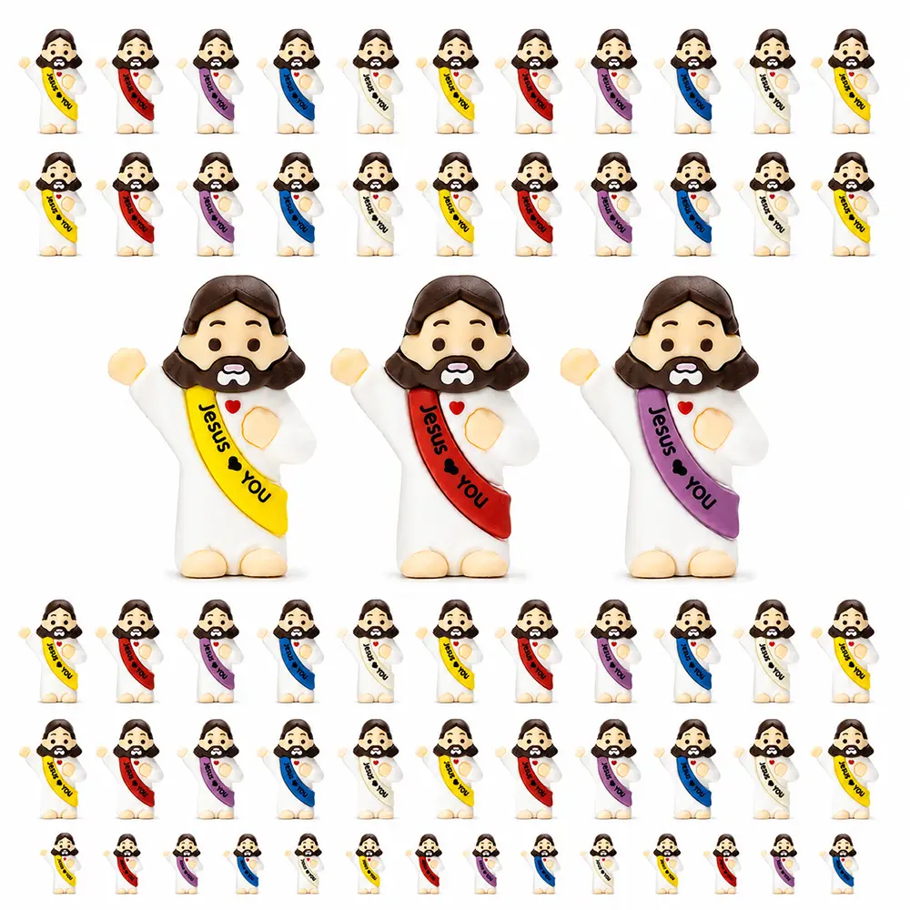Mini Jesus Figurines 1.36" Small Religious Statue - Jesus Loves You Tiny Rubber Dolls for Sunday School, Easter Basket Stuffers & Church Giveaways