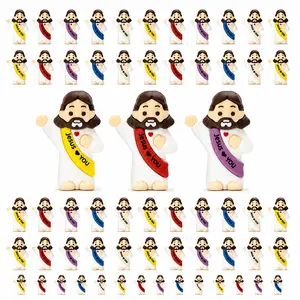Mini Jesus Figurines 1.36" Small Religious Statue - Jesus Loves You Tiny Rubber Dolls for Sunday School, Easter Basket Stuffers & Church Giveaways