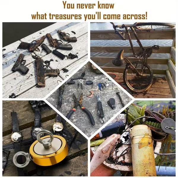 3200LBS Fishing Magnet Kit - Heavy Duty Neodymium Rare Earth Magnet, Double-Sided 2.95", Gloves, Locking Clasp & Threadlocker Included