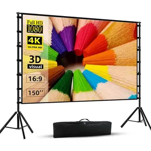 Projector Screen and Stand, 150 inch Indoor Outdoor Projection Screen, Portable 16:9 4K  Rear Front Movie Screen with Carry Bag Wrinkle-Free Design for  Theater Backyard Cinema