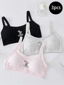 2026 New 3-Piece Cartoon Zebra Print Teenage Tank Tops, Soft No-Bra Bra for Puberty, Breathable Anti-Showthrough Underwear