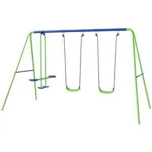 Heavy Duty Metal A-Frame Swing Set with 2 S-Seats, Adjustable Height Glider, Outdoor Playset for Backyard, Playground