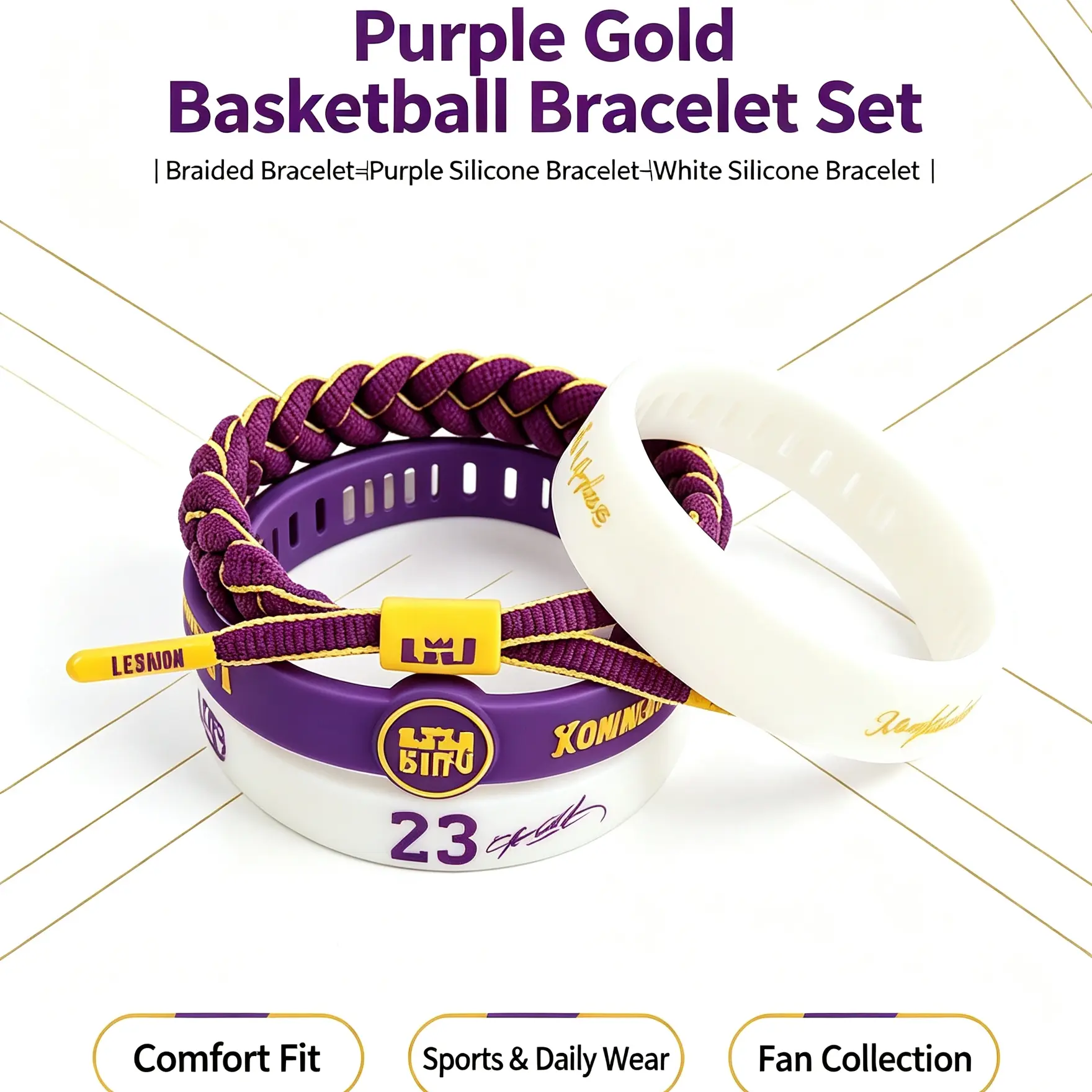 Basketball Bracelets Kobe James Curry Irving Durant Bracelets Three-Pack Adjustable Silicone Shoelace Bands