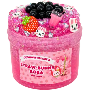 Straw-bunny Boba 8oz Slime Bingsu Texture Scented Strawberry Cheesecake