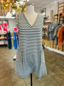 Boardwalk Stripped Romper-Olive