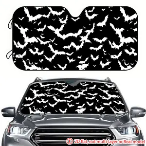 1pc black background white bat swarm car sun visor 2D high-definition printing, car sun visor effectively blocks sunlight, suitable for decorating the front windshield of General Motors, RVs, and trucks