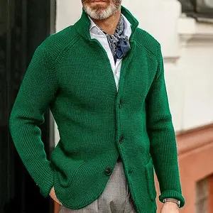 Men's Casual Waffle Knit Button Front Cardigan Knit Blazer Warm Soft Cozy Breathable Everyday Stylish Versatile Top