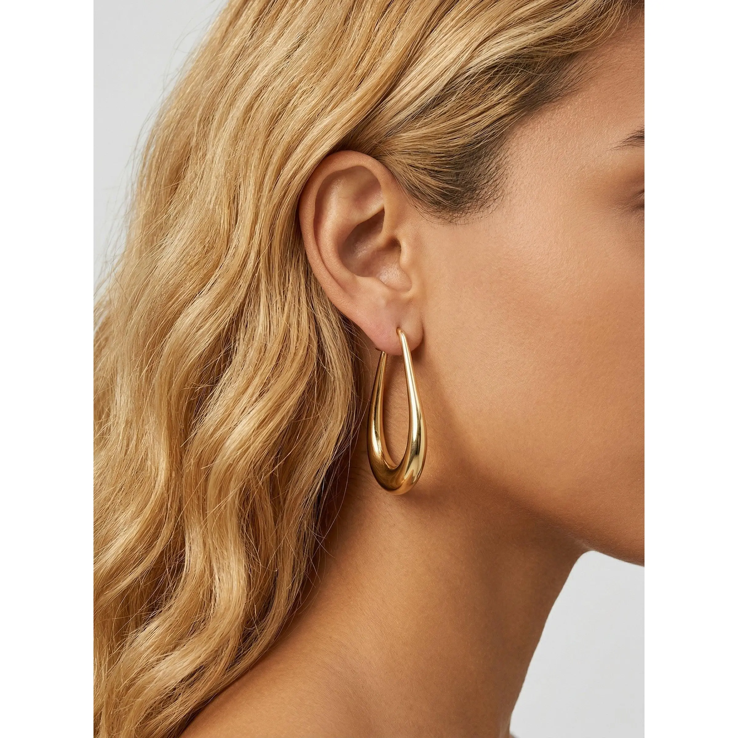 Stainless Steel Gold Oval Hoops