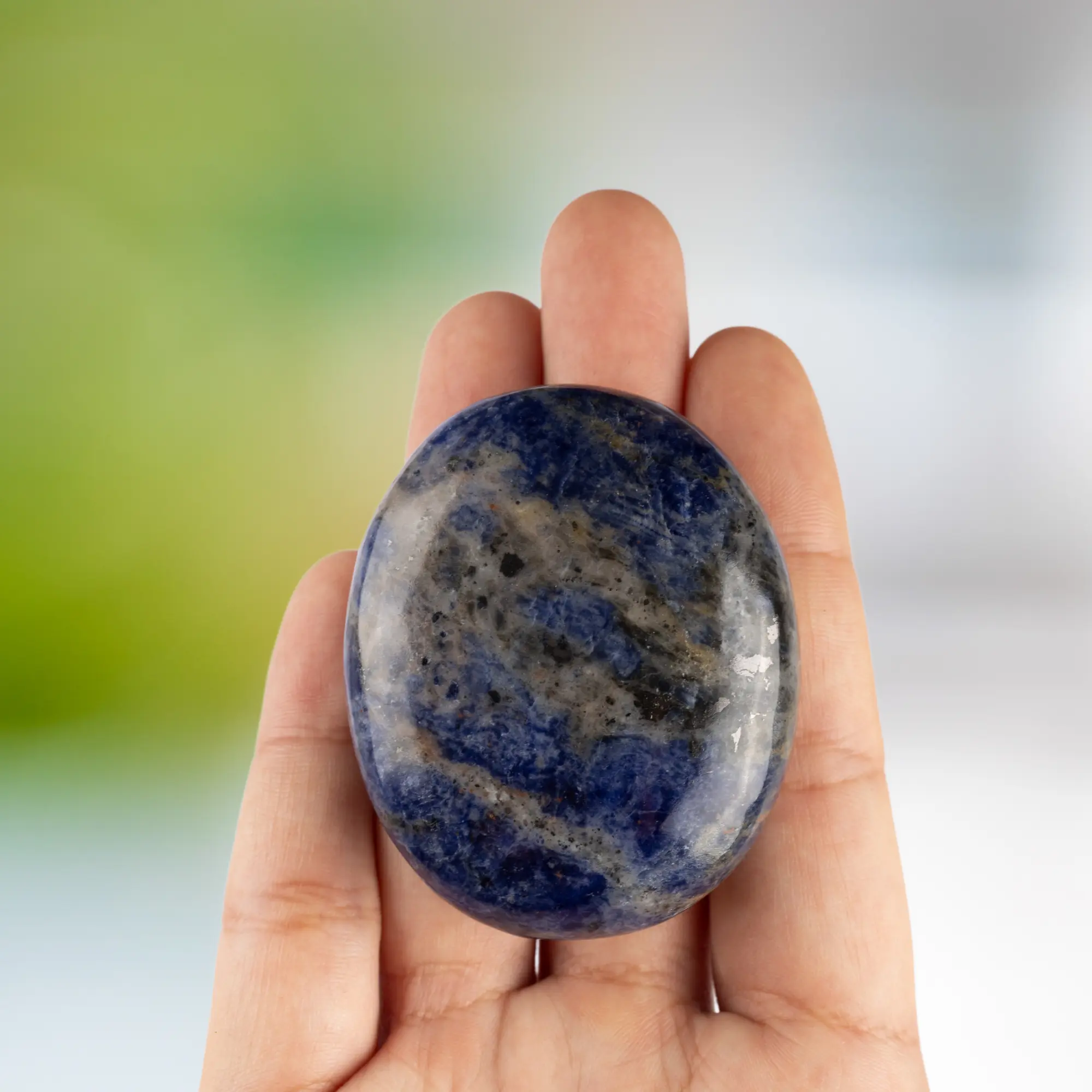 Sodalite Palm Stone, Polished Crystal Stone for Chakra Balancing, Meditation, Spiritual and Crystal Gift