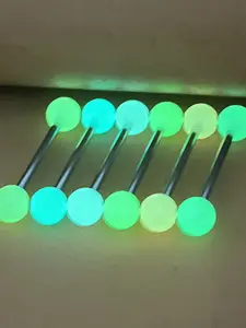 6 Piece Mixed Color Glow-In-The-Dark Round Belly Button Ring Tongue Lip Eyebrow Septum Ring Piercing Jewelry Set, Stainless Steel Spiral Body Jewelry