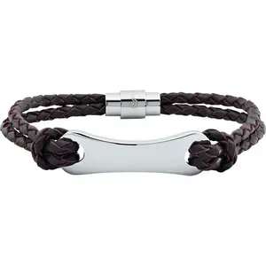 Braided Leather Bracelet with Bar, Double Wrap Red-Brown, 8.5" | For Him