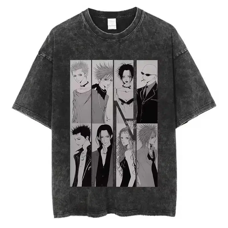 Men's Oversized Shortleeve Graphic T-Shirt - Menswear, Graphic Front, Black Stones Trapnest Character Print, Vintage Nana Osaki Anime Design, Acid Wash Streetwear, 8 Vertical Panel Monochrome LOVE FOR NANA Portrait, Heavy Cotton Harajuku Unisex Apparel