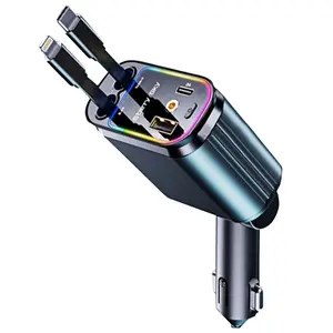 5 in 1 Retractable LED Car Charger with Red Starry Sky Projector, 66W Type-C USB C Car Accessories Adapter for iPhone 16 Charger Fast Charging, USB-C & USB-A Port, Universal For 12V/24V DC Car SUV Truck Pickup, for iPhone 17 16 Pro Max 15 14 13 12