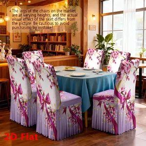 Elastic Floral Dining Chair Cover, Fashionable Luxurious Skirt Design, Detachable Washable, Easy Installation, Universal Decorative Seat Pad, Dining Chair Slipcover