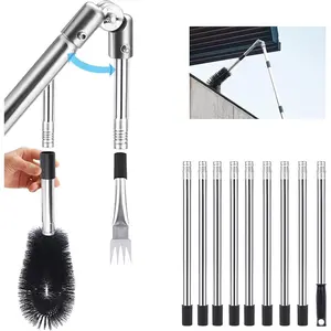 Gutter Cleaning Tool from Ground, 13.1 Feet Adjustable Gutter Cleaning Pole, Rotatable 180 Degrees° Rotating Head and Replaceable Brush Head, 10-Section Leaf Cleaning Tool - No Ladder Needed