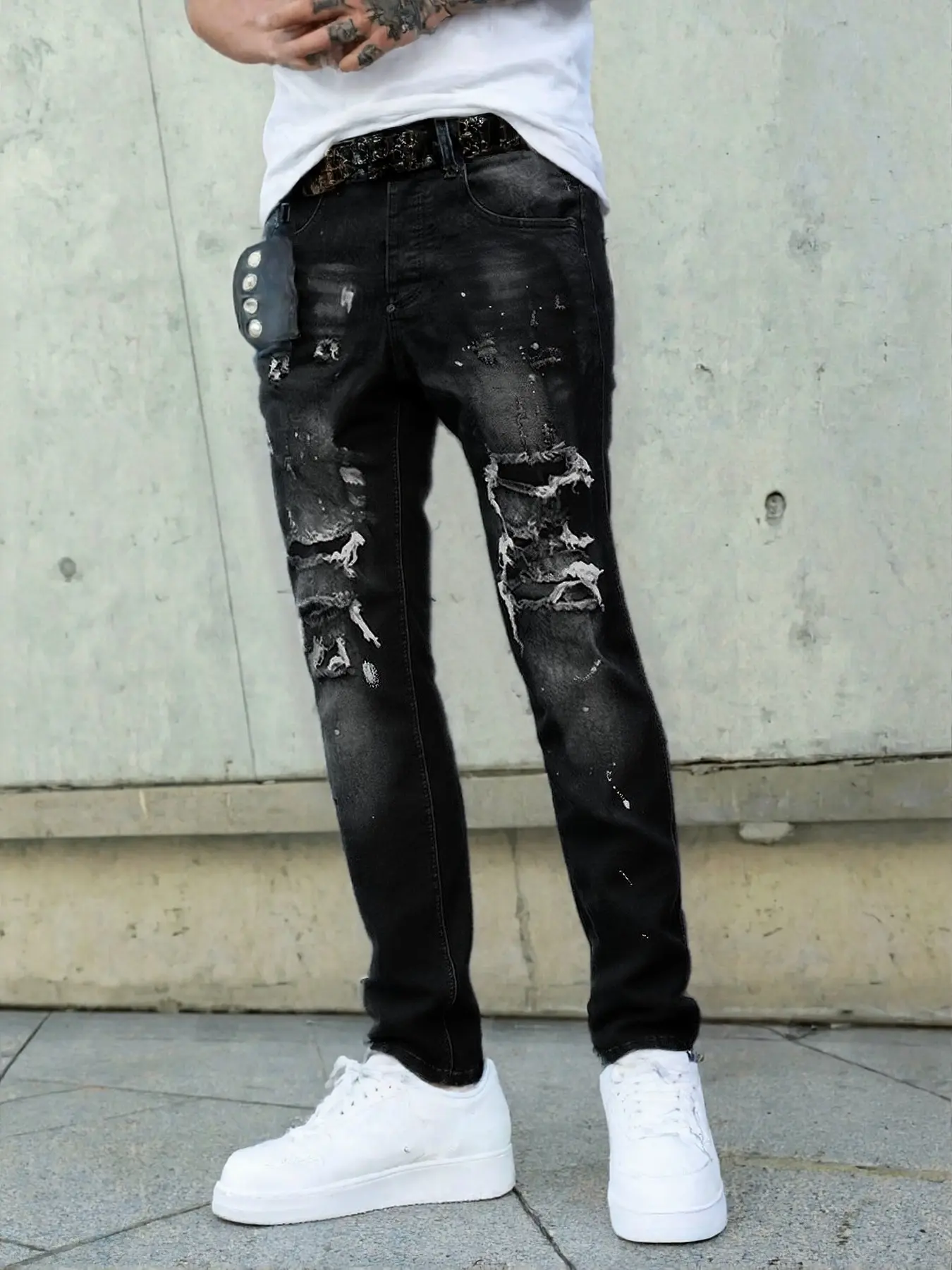 Men's Tight-Fitting Stretch Jeans, Ultra-Elastic Denim Jeans, Comfortable Casual Wear, Fashion Durable Design, Ripped Knee Jeans
