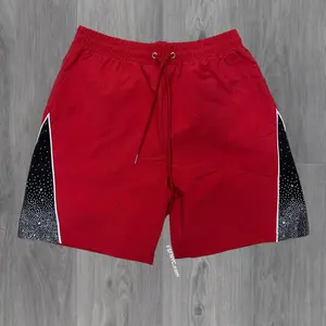 Baruda -  Rhinestone Nylon Shorts - Red/Red