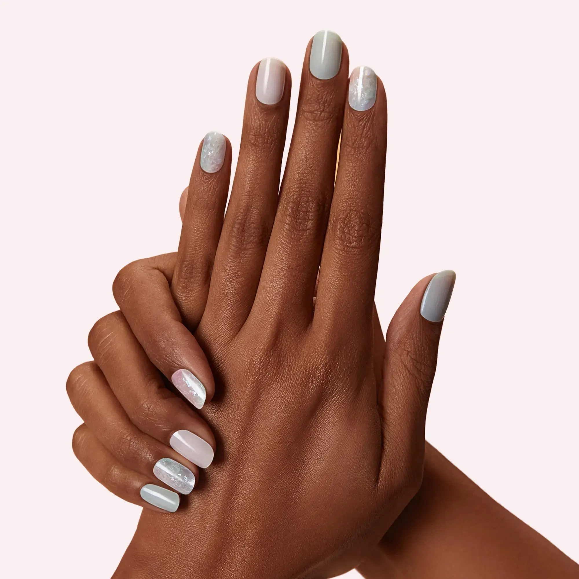 DASHING DIVA Emerald Marble Semi-Cured Soft Green & Beige Gel Nail Strips with Iridescent Marble Accents Mega Volume Maximum Shine