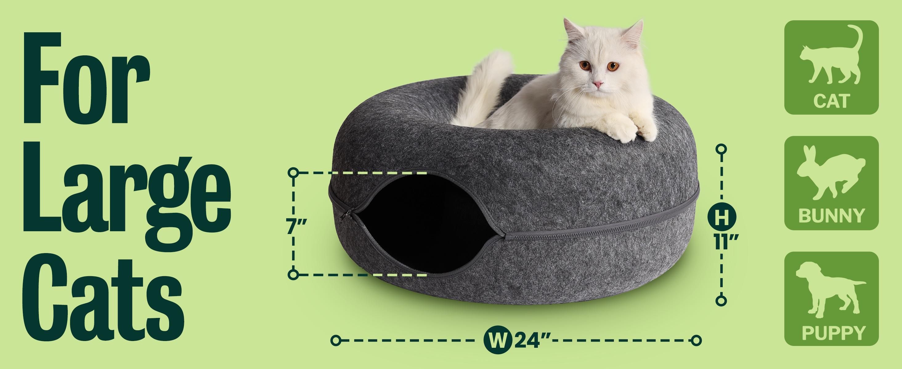 CATTASAURUS Peekaboo Cat Cave for Multiple & Large Cats Up to 30-45 Lbs, Scratch Detachable & Washable Tunnel Bed, Comfy Donut Cat Cave