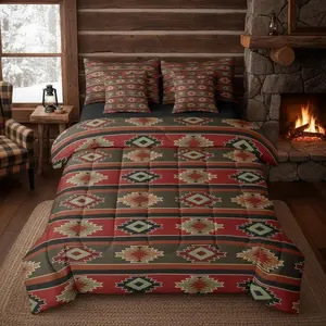 Southwest Native 7 Piece Bedding Set,Rustic Southwestern Geometric Comforter Bed Set,Teens Adult Tribal Bed Set,Ethnic Symbol Comforter,Diamond Red Bed Set