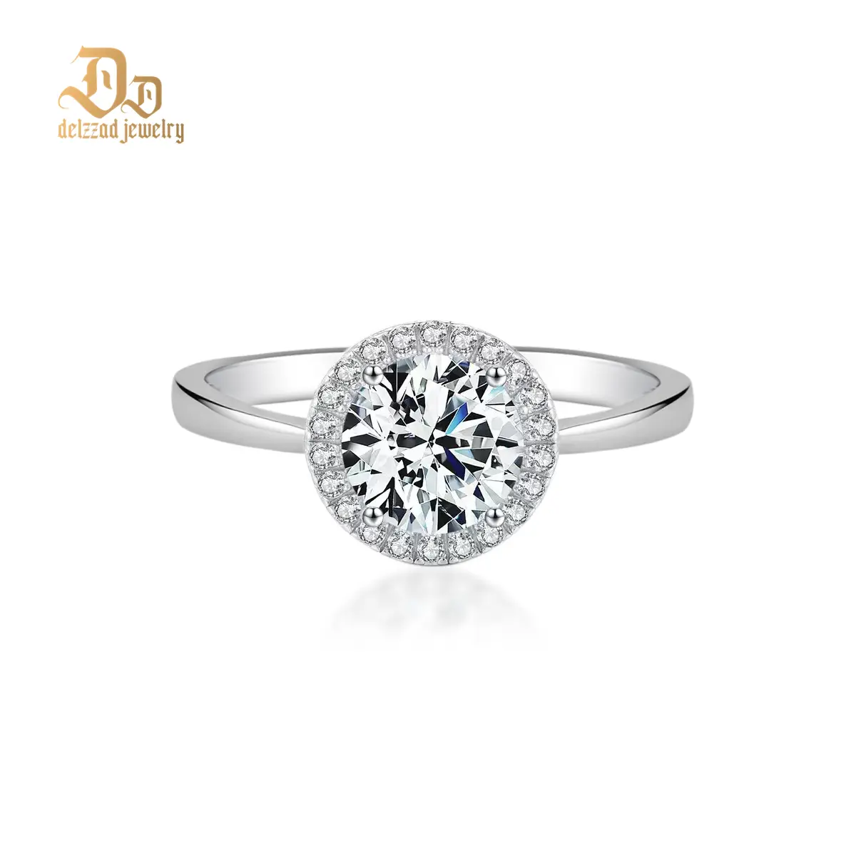 Delzzad Solitaire Halo Ring 2ct Lab-Created Moissanite Engagement Ring Band S925 Sterling Silver Moissanite Jewelry Perfect Christmas Gift