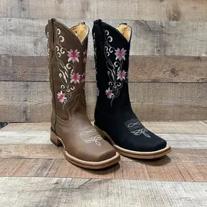 Women's Genuine Leather Cowgirl Boots Pink Flowers Est.804