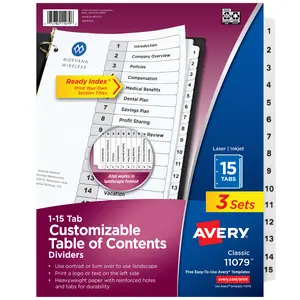 Avery Dividers for 3 Ring Binders, 15 Tabs per Set, Customizable Table of Contents, Classic White Tabs (3 Sets of 11079)