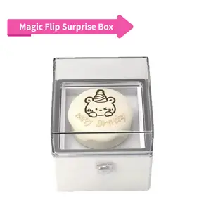 Rotating Ring Box for Proposal Engagement, Little Bear Cake Flip White Ring Box Wedding Day Birthday, Surprise Ring Bearer Proposal Box Necklace Bracelet Gift Ring Rotating Jewelry Box valentines gift for bf