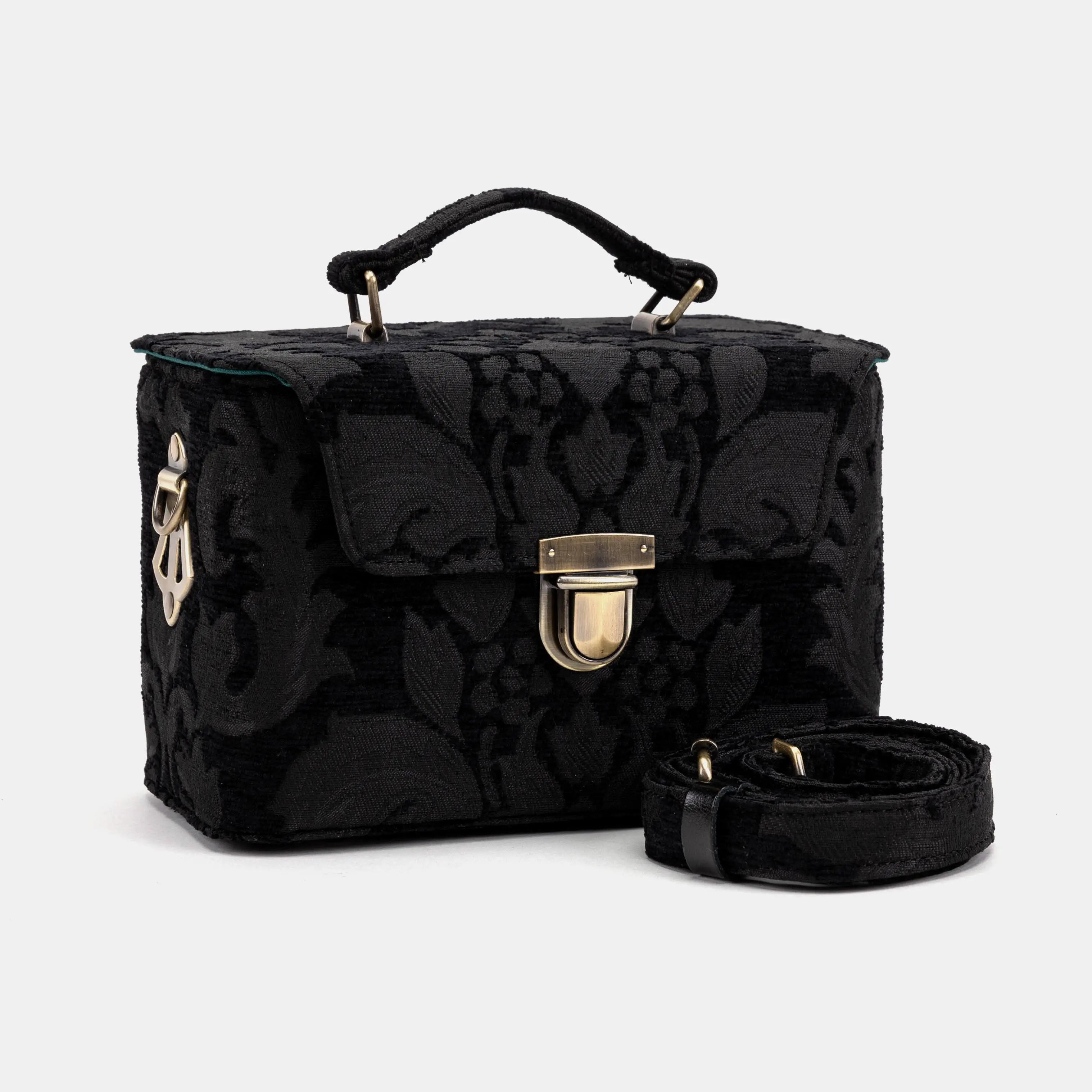 Victorian Blossom Black/Black Clara Medium Train Case Purse