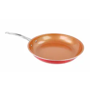 Nonstick Red Copper Frying Pan With Stainless Steel Handle for Cookware Wok