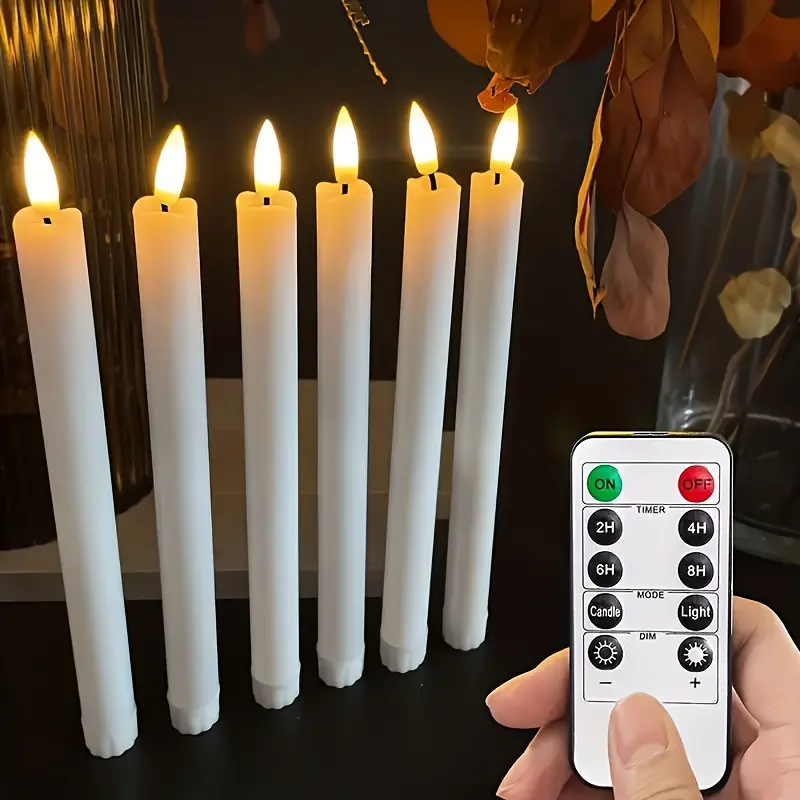 6pcs 3D Black Wick LED Flickering Flameless Taper Candles with Remote, Battery Operated Electric Fake Window Candles, Perfect for Valentine's Day Gifts, Dining Table Centerpieces & New Year Decorations
