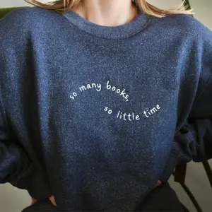 Book Lover Embroidered Knit Crew | Cute Oversized Bookish Sweatshirt for Fall Casual Pullover