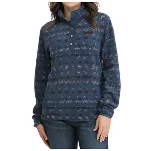 MAK9909003 Cinch Women's 1/4 Snap Fleece Long Sleeve Pullover - Blue